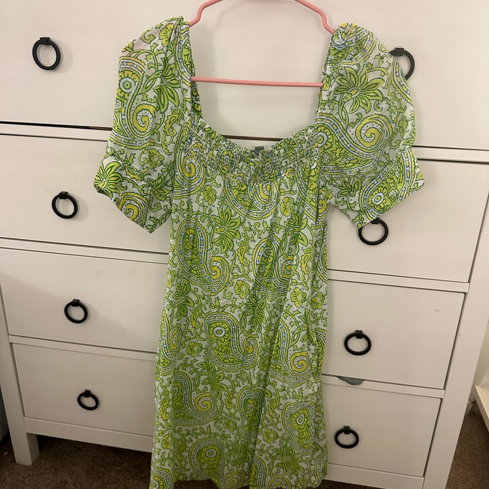 J. Crew Green Puff Sleeve Sundress